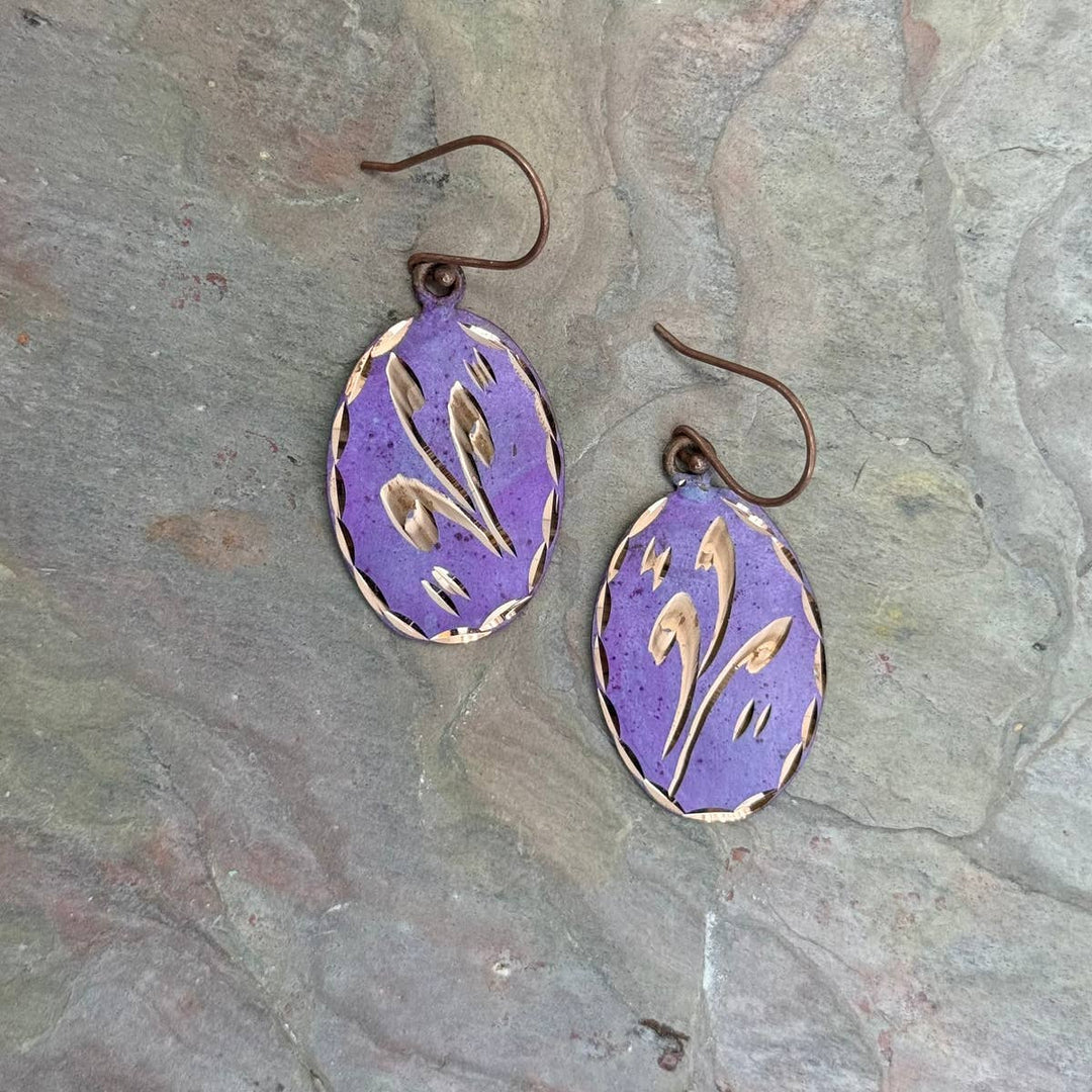 Patina Engraved Copper Earrings