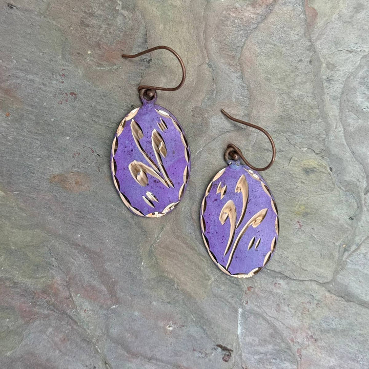 Patina Engraved Copper Earrings