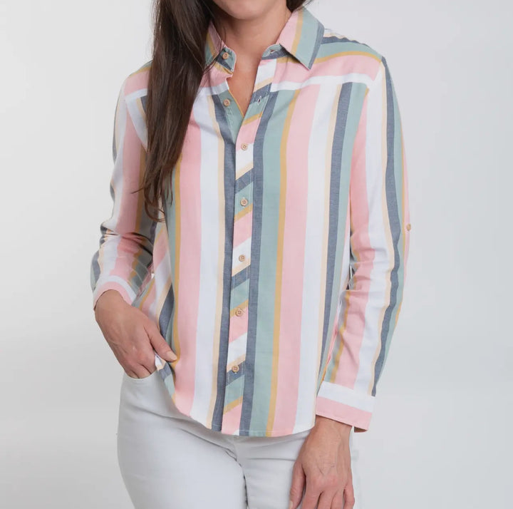 Long Sleeve Summer Stripe Button Up Top