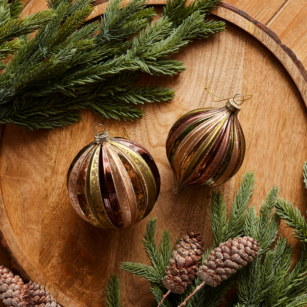 Gilded Olive & Bronze Glass Ornament — Two Styles