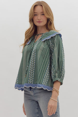 Forest Scalloped Top