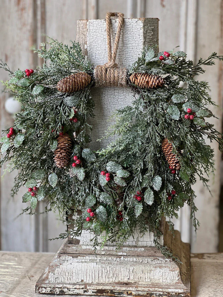 Frosted Pine & Berry Wreath – 20”