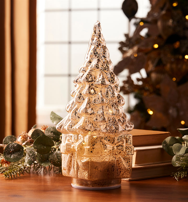 Champagne Wishes Rotating LED Glass Christmas Tree – 11.75″ – Whitlyns