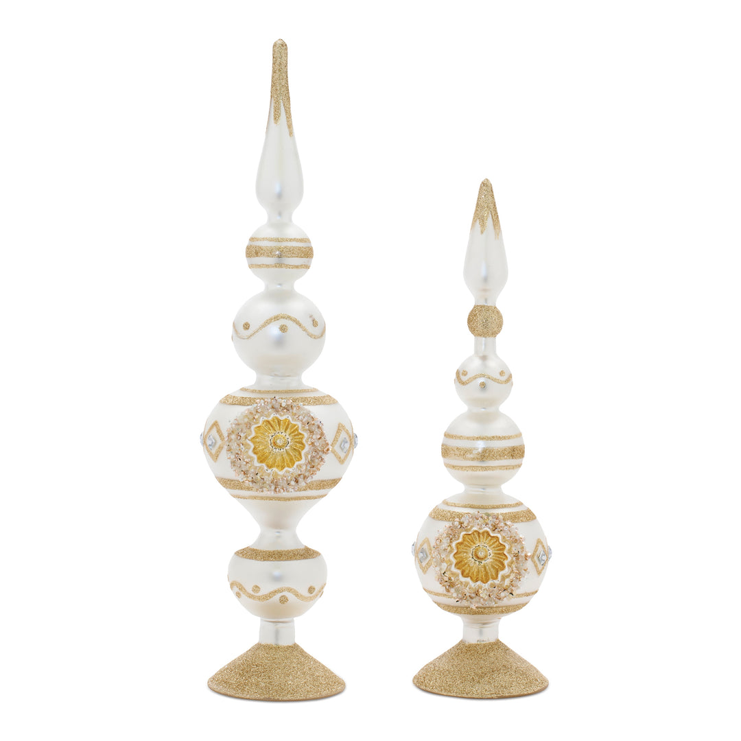 Christmas Elegance Ivory & Gold Glass Reflector Finial – 14″ or 17.5″