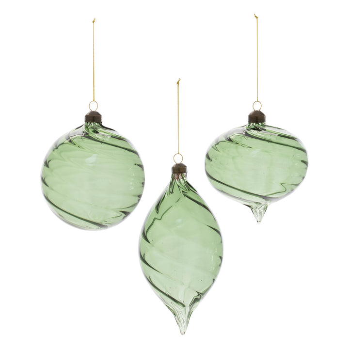 Sage Green Swirl Glass Ornaments