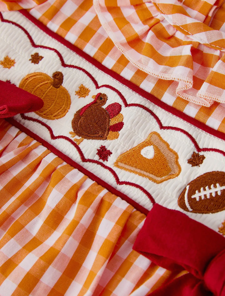 All Things Fall Smocked Embroidered Romper