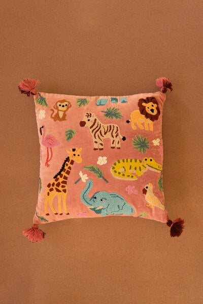 Safari Friends Velvet Pillow – 18.5” Square