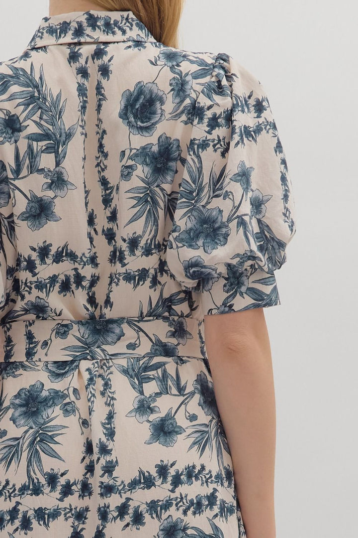 Botanical Toile Belted Midi Dress