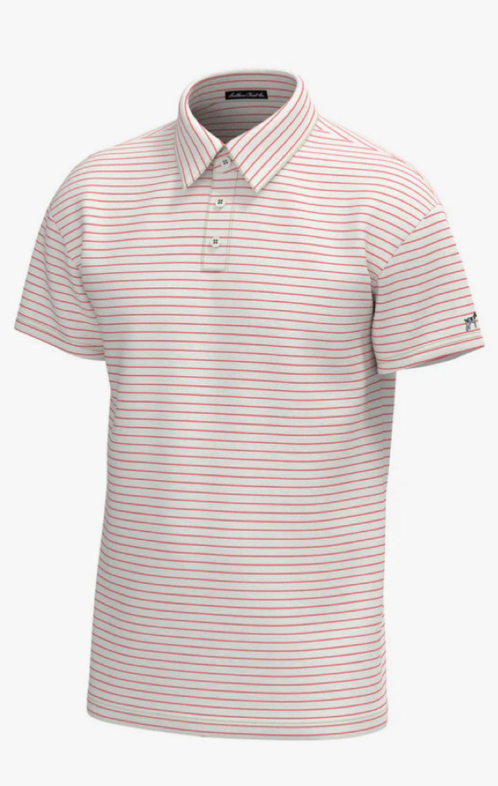 Horizon Stripe Performance Polo - Coral