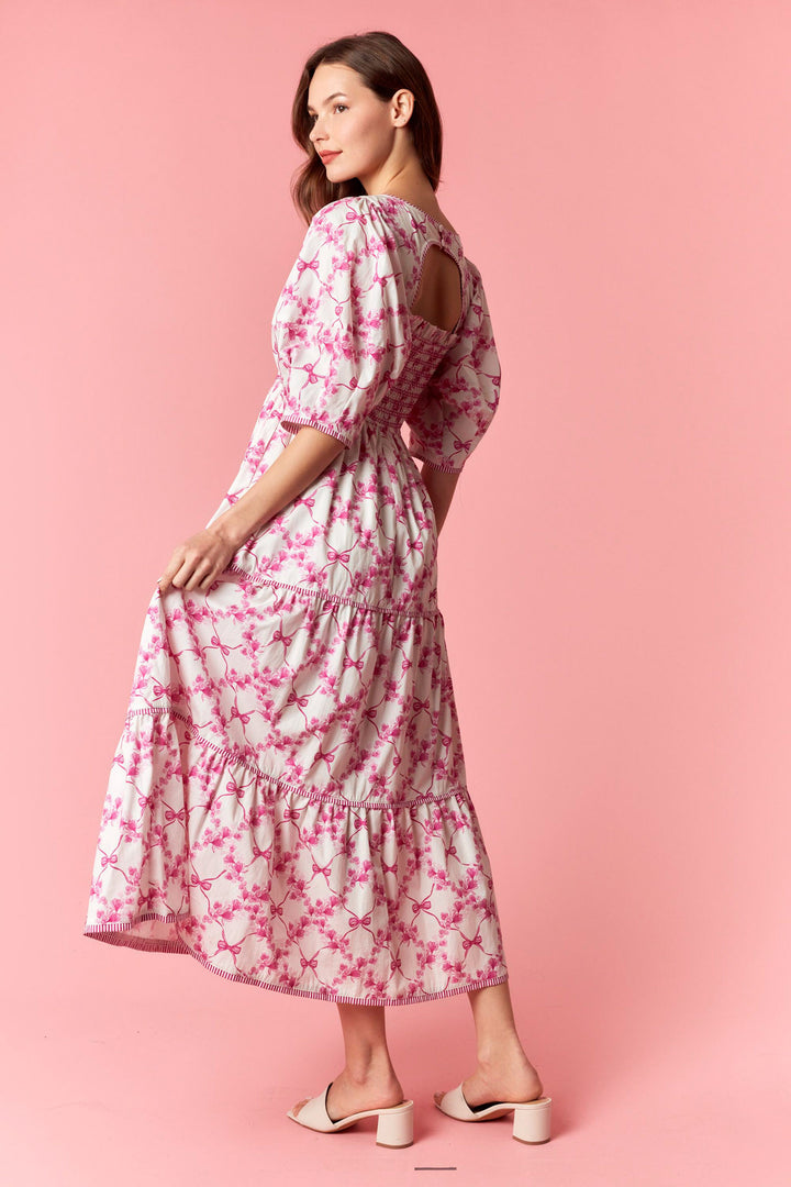 Pink Bow Garden Midi Dress