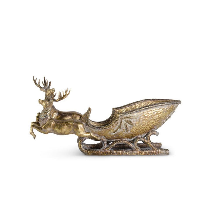 Antique Gold Reindeer & Sleigh Centerpiece