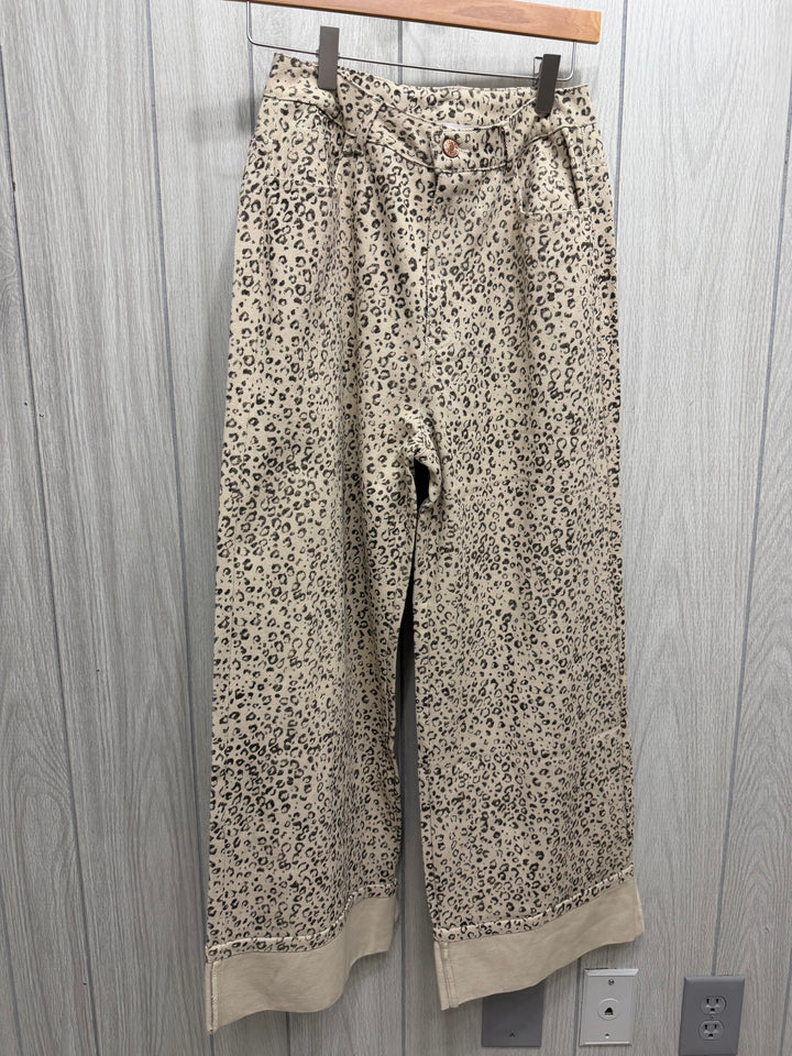 Leopard Print Wide-Leg Corduroy Pants
