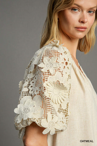 Floral Cut-Out Sleeve Top