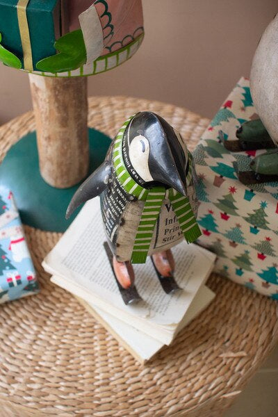 Skating Through Christmas Recycled Metal Penguins