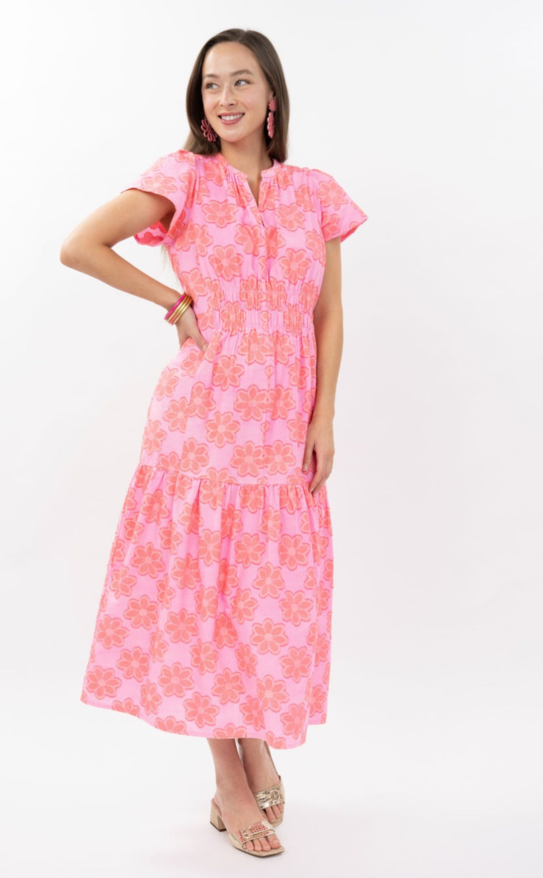 Pink Petal Smocked Midi Dress