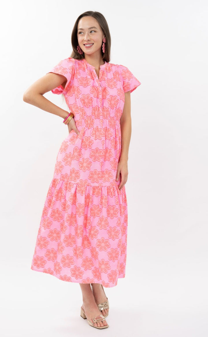 Pink Petal Smocked Midi Dress