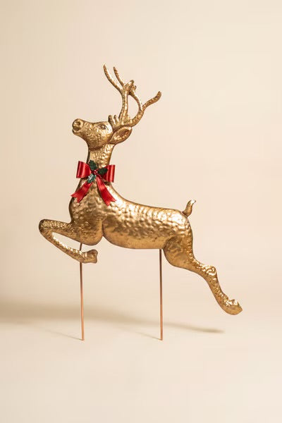 Prancing Gold Reindeer Yard Stake