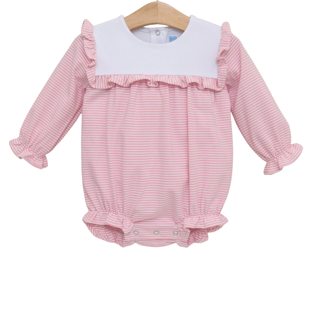 Pink Pima Stripe Ruffle Bubble