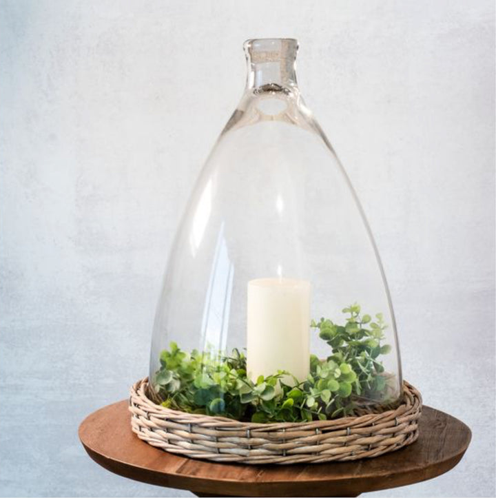 Large Cloche with Wicker Base