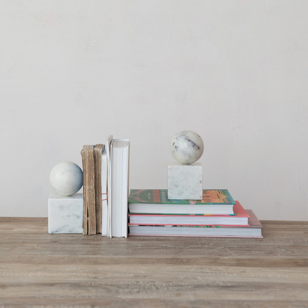 Sculpted Marble Sphere Bookends