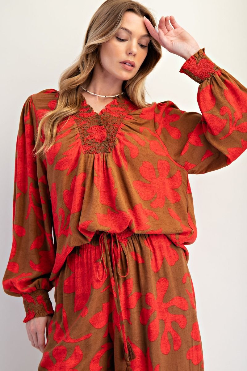Autumn Petals Smocked Blouse