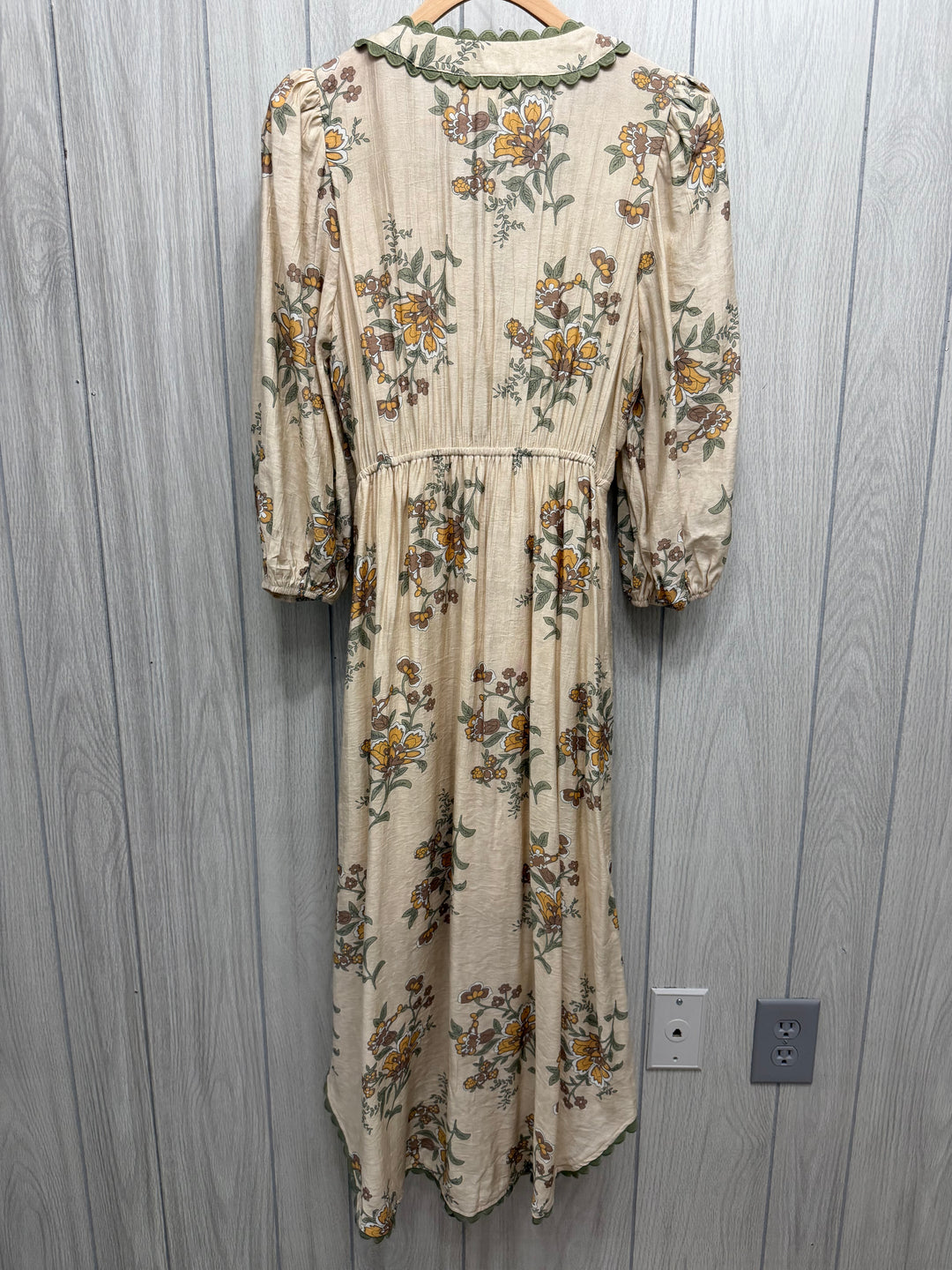 Golden Meadow Maxi Dress with Scalloped Trim