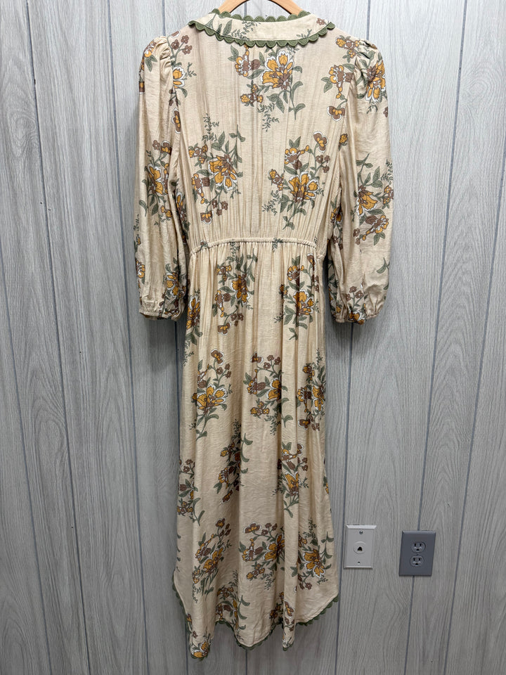 Golden Meadow Maxi Dress with Scalloped Trim