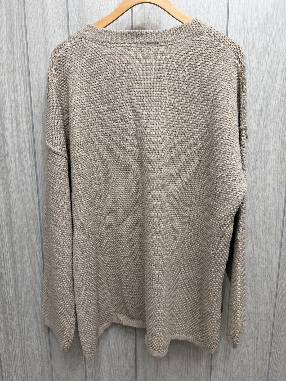 Textured Taupe Henley Knit Pullover