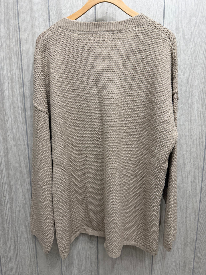 Textured Taupe Henley Knit Pullover