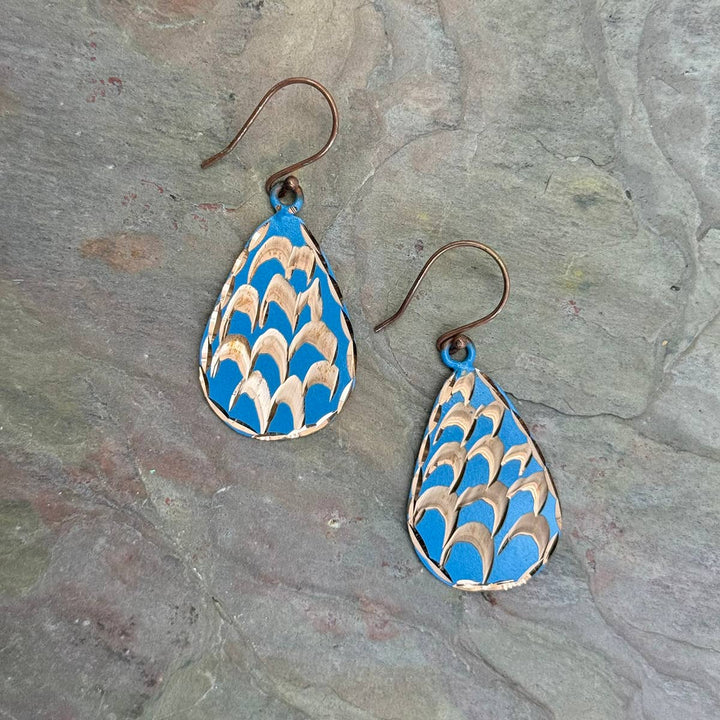 Patina Engraved Copper Earrings