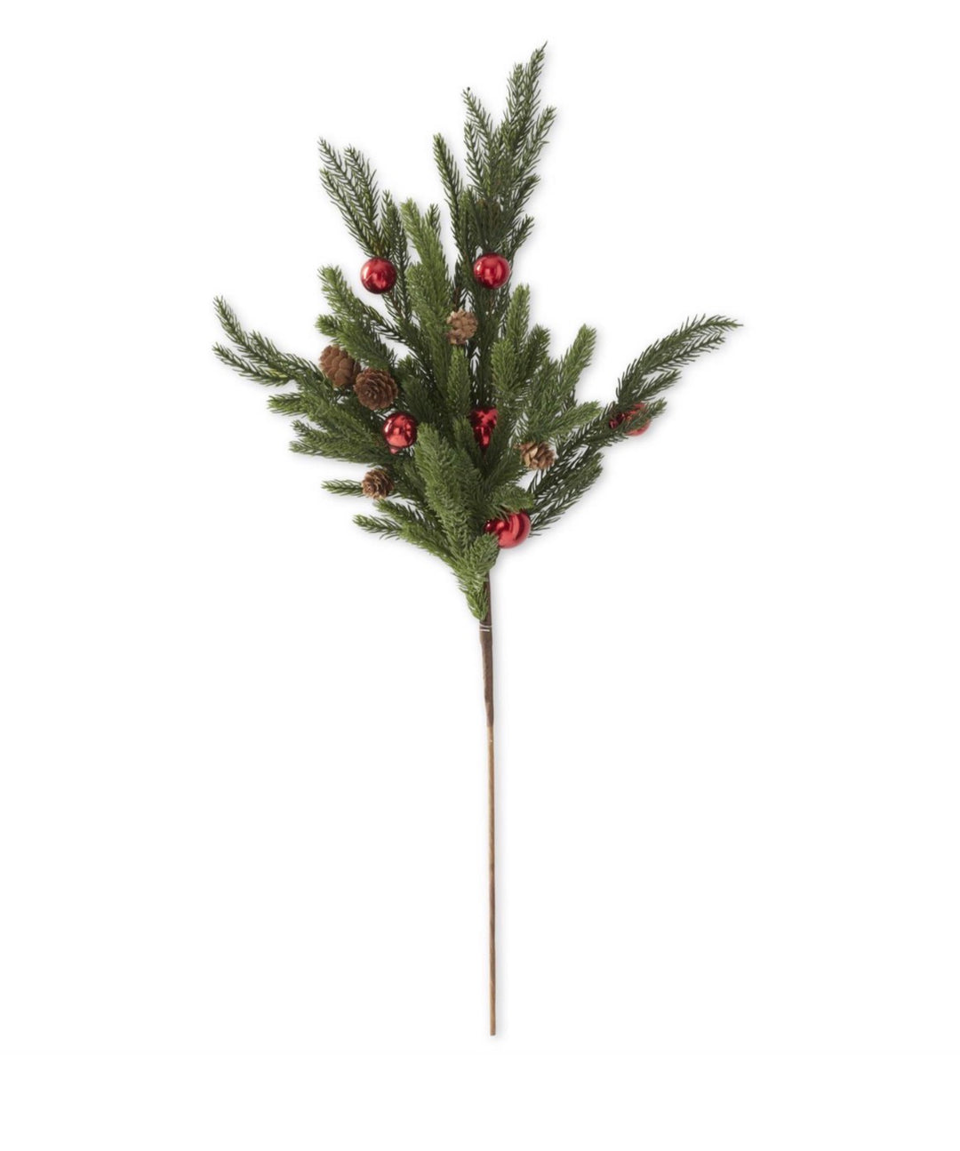 Winter Evergreen & Red Ornament Pine Stem – 30"