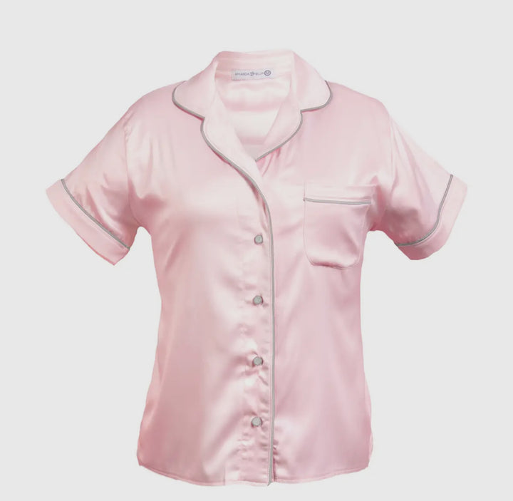 Pink & Grey Silky Satin PJ Top