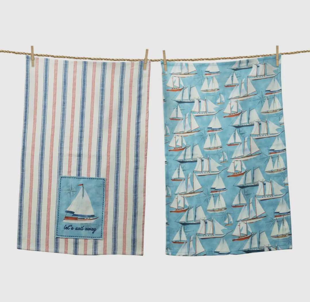 Coastal Sailboat Tea Towel Set