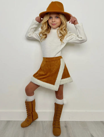 Ivory Turtle Neck with Skort Set - Kids