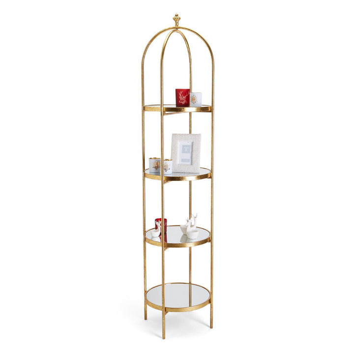 Tall Gold Iron & Glass Display Étagère