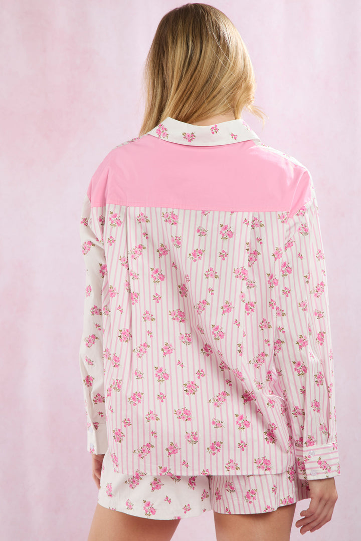 Pink Petals Patchwork Button-Up