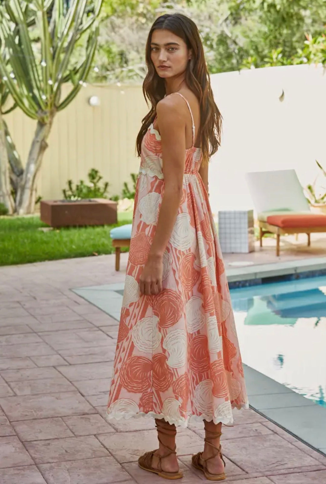 Coral Coastline Midi Dress