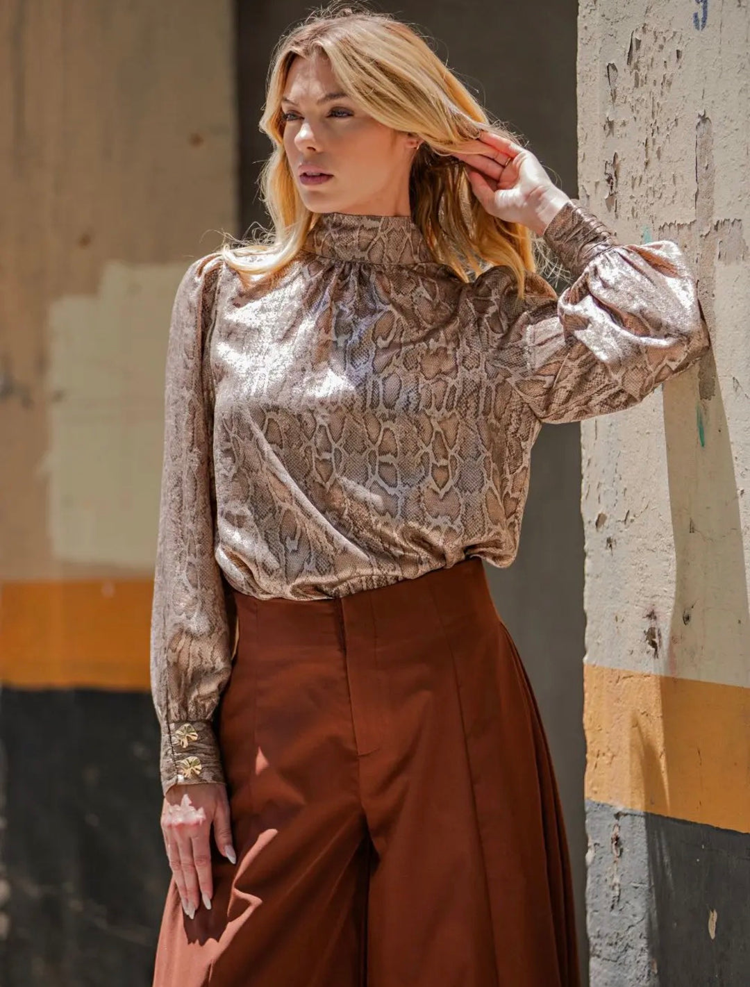 Gilded Serpent Tie-Neck Blouse