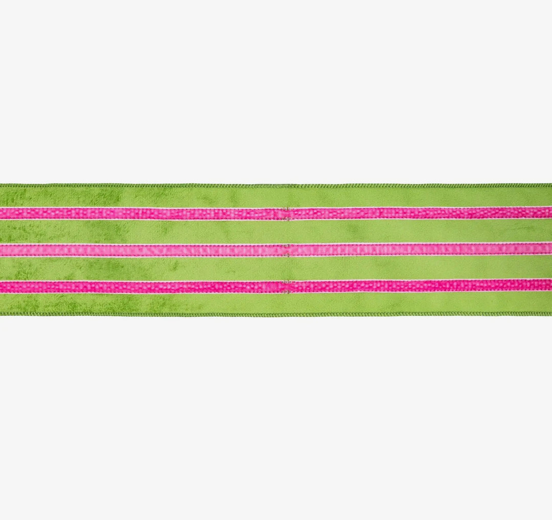 Lime & Pink Stripe Wired Velvet Ribbon