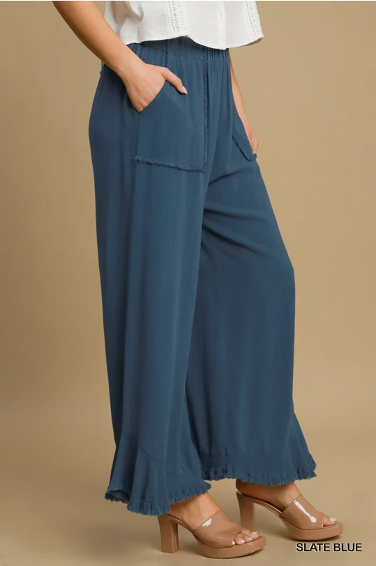 Linen Frayed Hem Pants