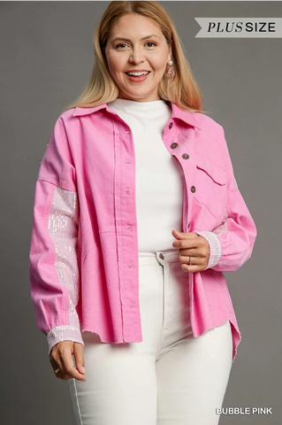 Sequin Sleeve/Back Pink Shacket - Plus