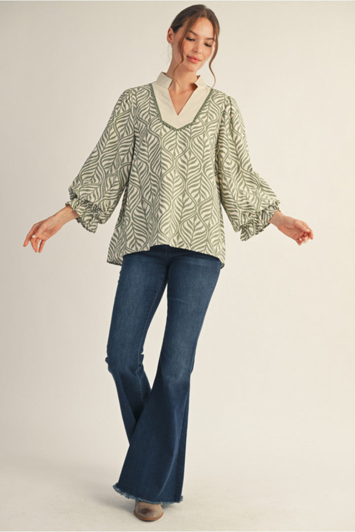Willow Whimsy Leaf Print Blouse