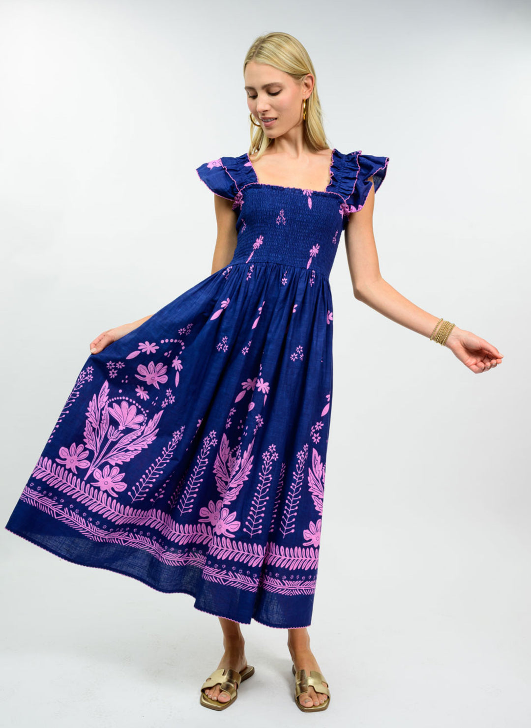 Midnight Bloom Smocked Midi Dress