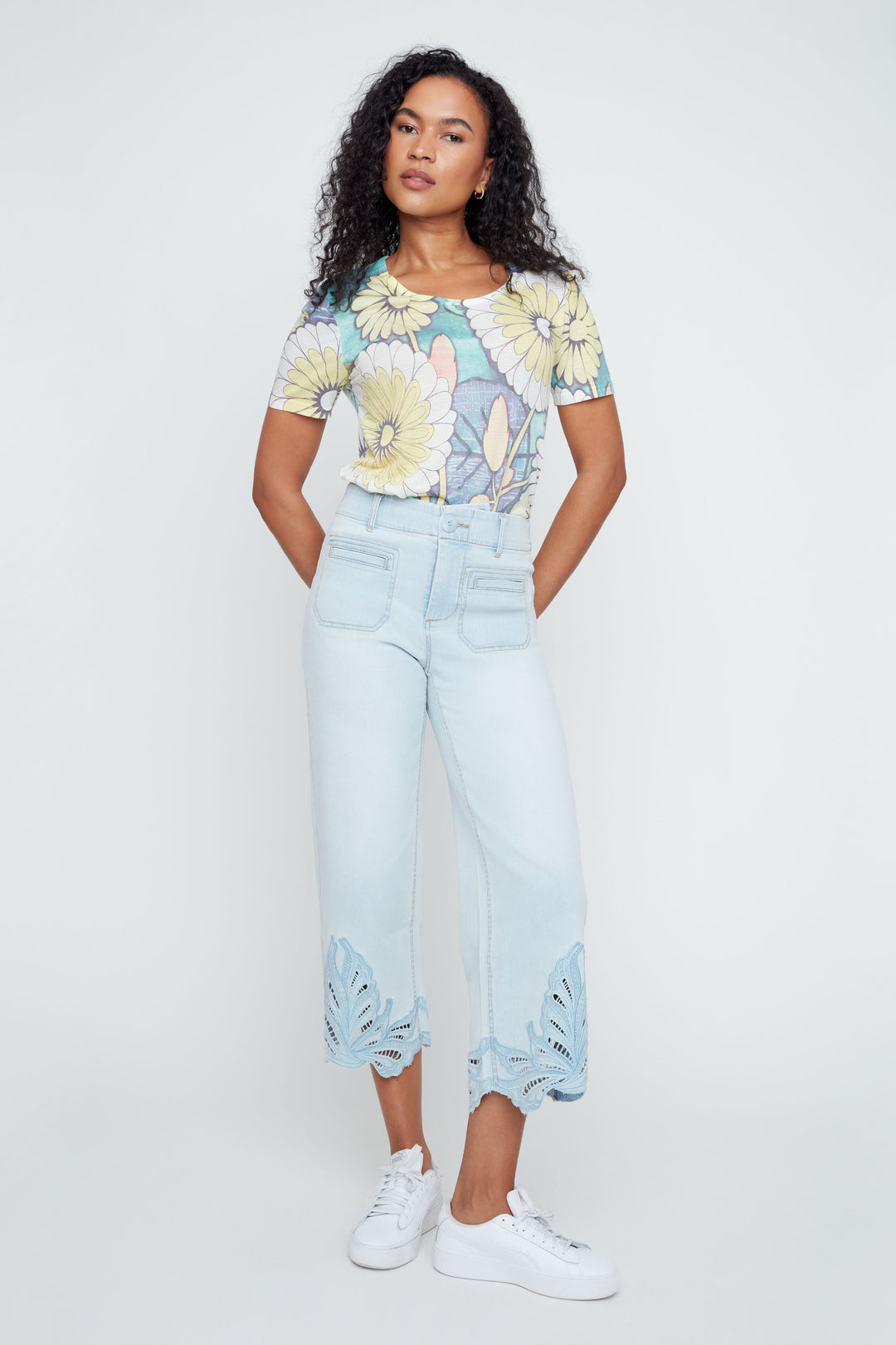 Azure Lace Whisper Cropped Denim