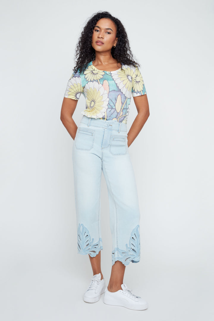 Azure Lace Whisper Cropped Denim