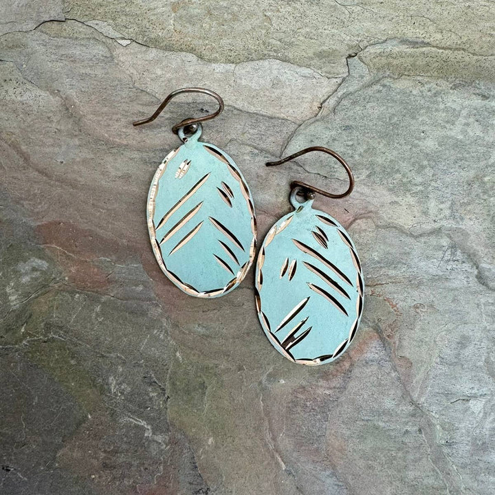Patina Engraved Copper Earrings