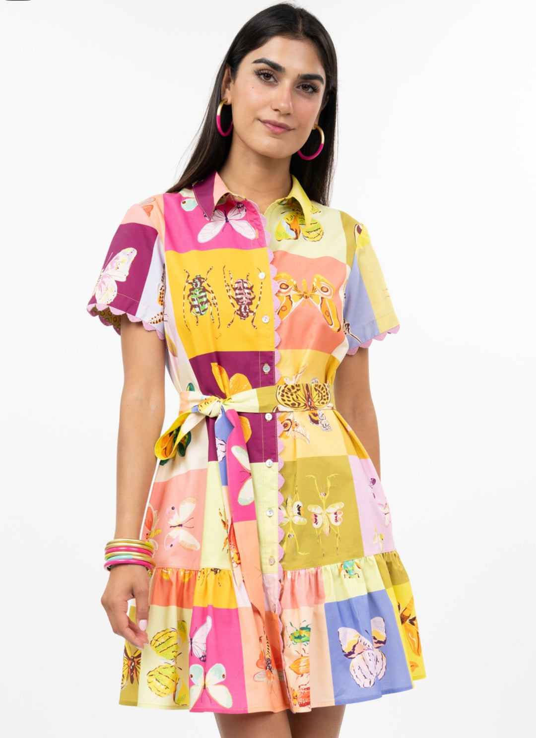 Butterfly Garden Patchwork Shirt Dress