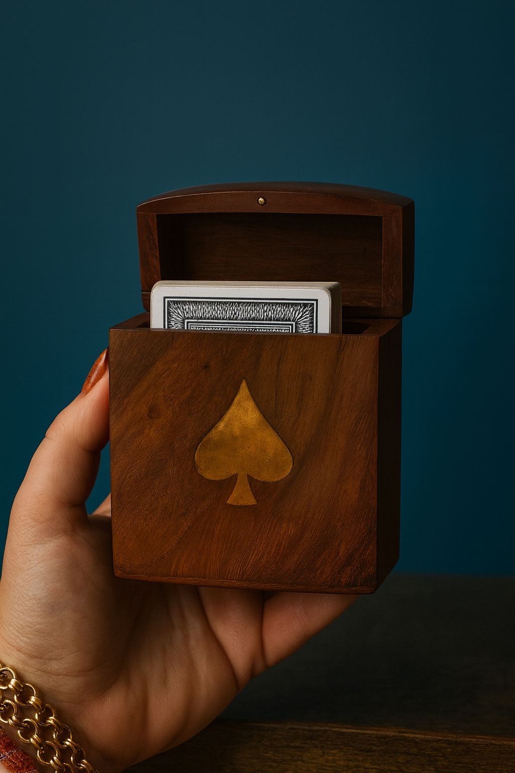 Playing Cards in a Wooden Box