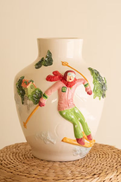 Alpine Skier Ceramic Vase