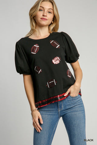 Black Sequin Football Top